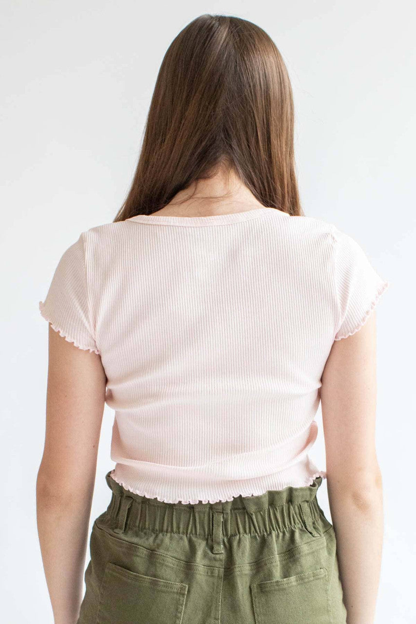 Pink Ribbed Henley Tee