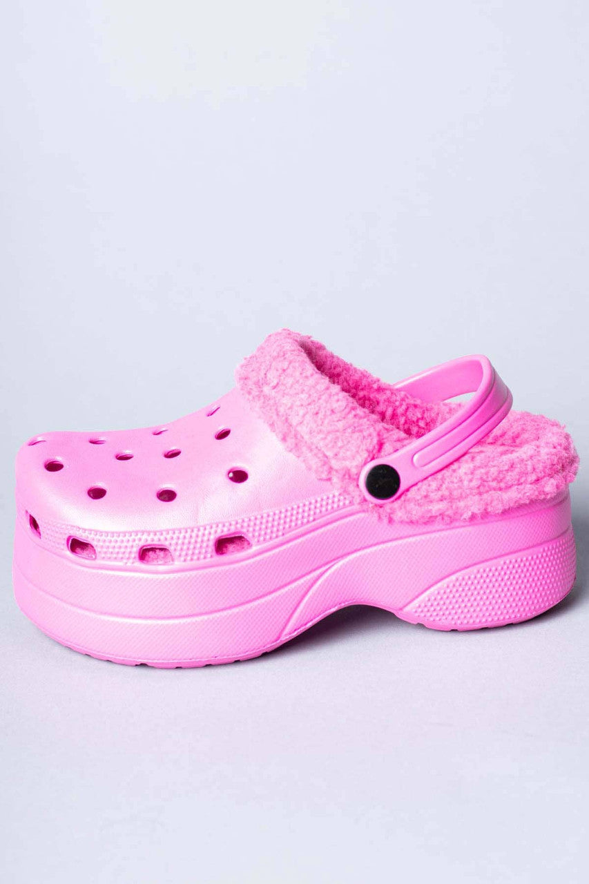 Pink Winter Foam Platform Clogs