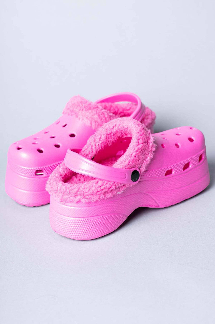 Pink Winter Foam Platform Clogs