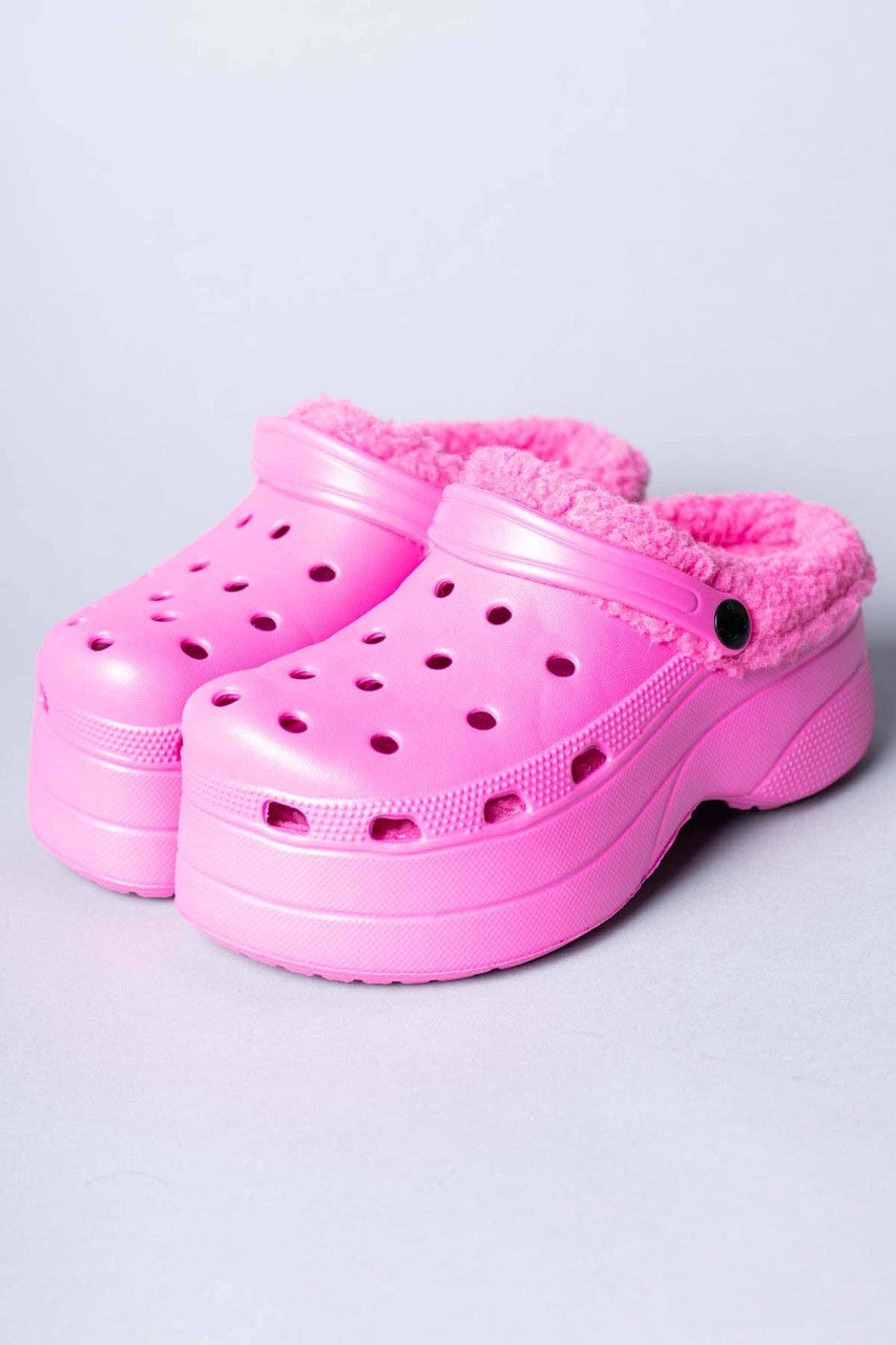 Pink Winter Foam Platform Clogs