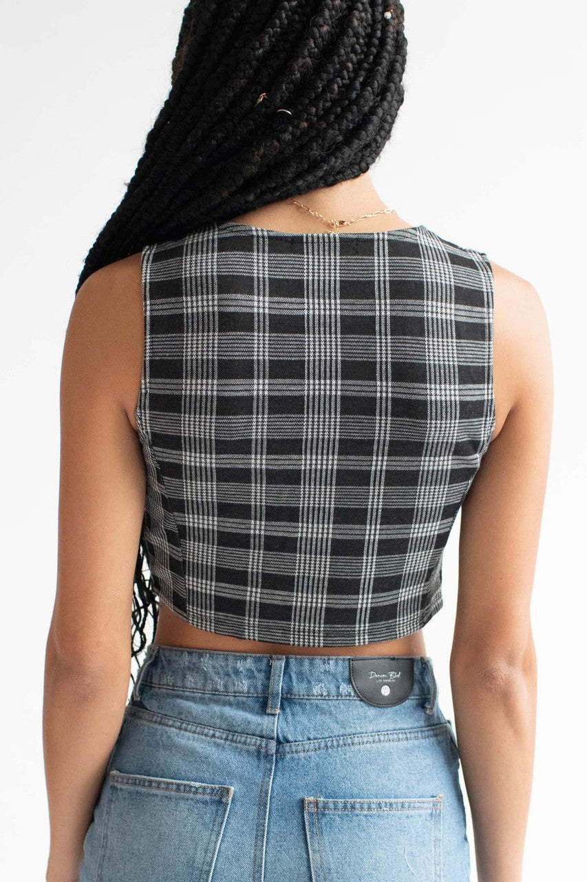 Black Plaid 3 Button Vest