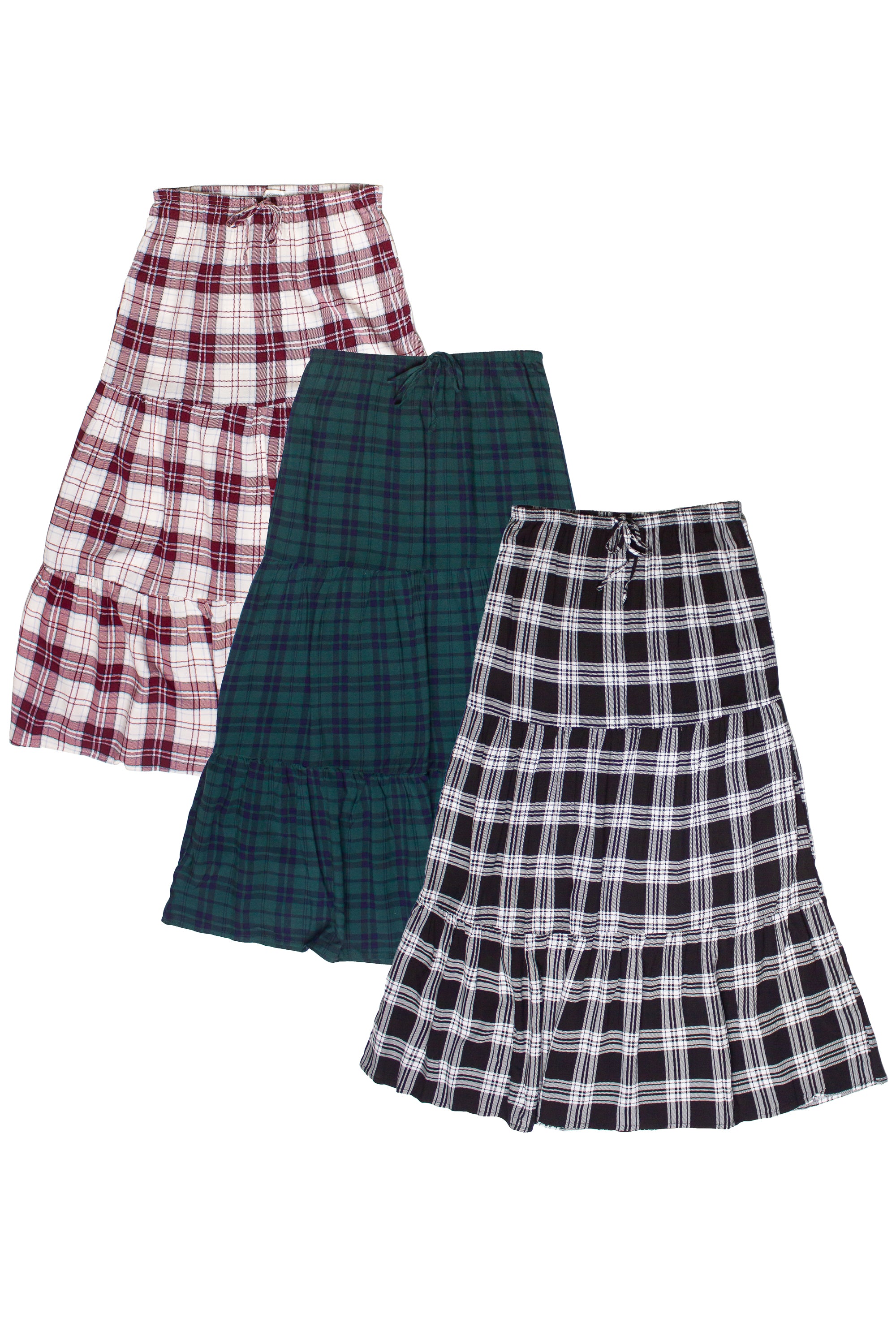 Plaid Tiered Maxi Skirt