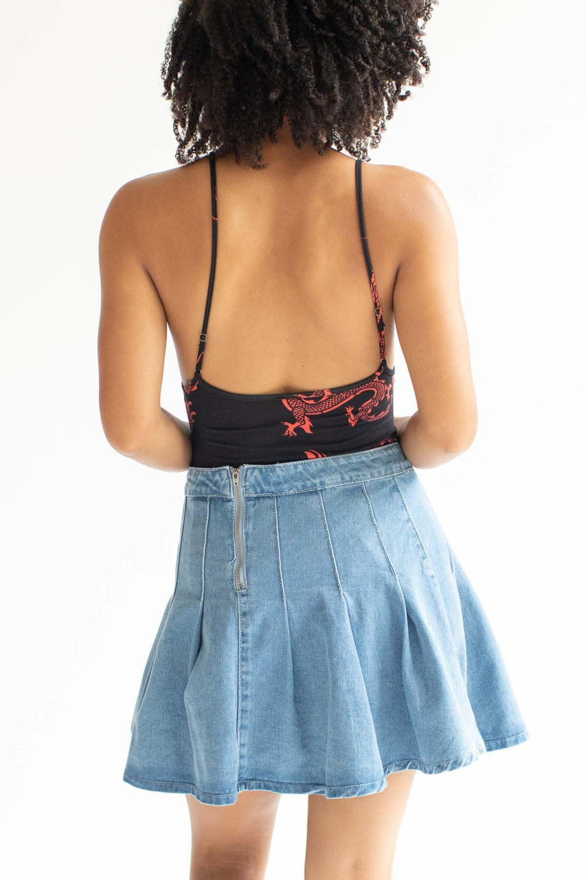 Pleated Denim Skirt