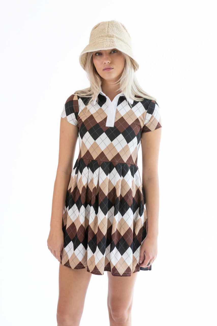 Pleated Polo Plaid Mini Dress