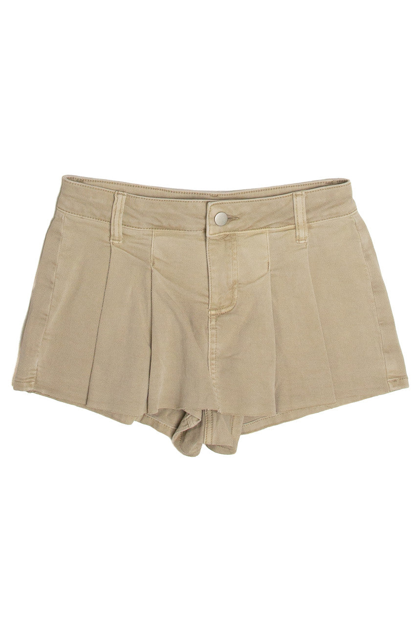Khaki Pleated Mini Skort