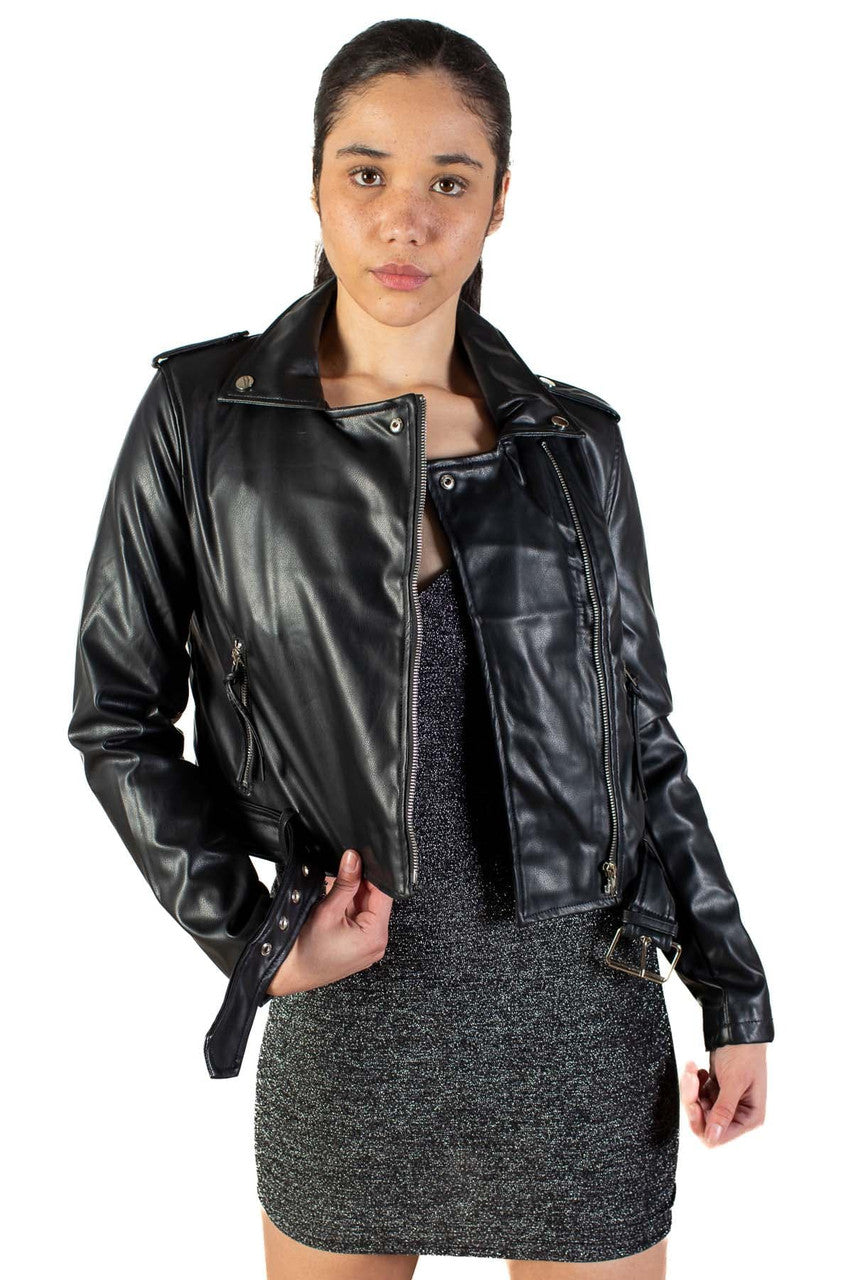 Pleather Cropped Motorcycle Jacket