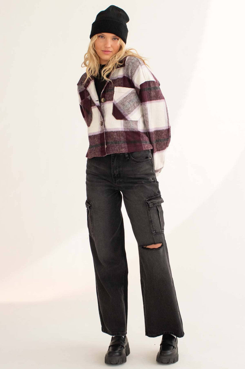 Plum & Violet Plaid Cropped Shacket