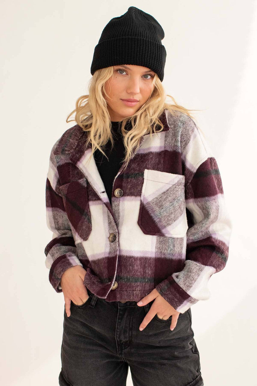 Plum & Violet Plaid Cropped Shacket