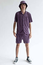 Plum Terry Knit Button Up Shirt