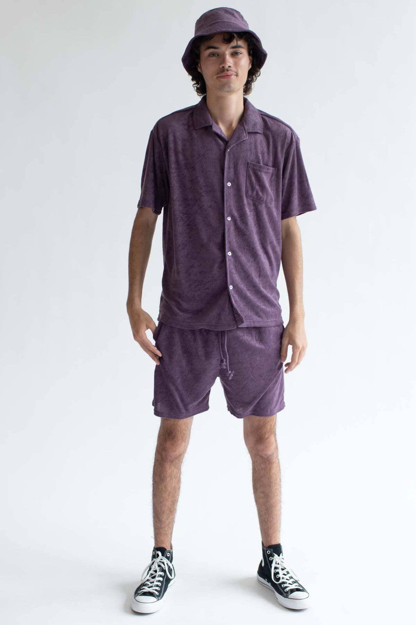 Plum Terry Knit Button Up Shirt