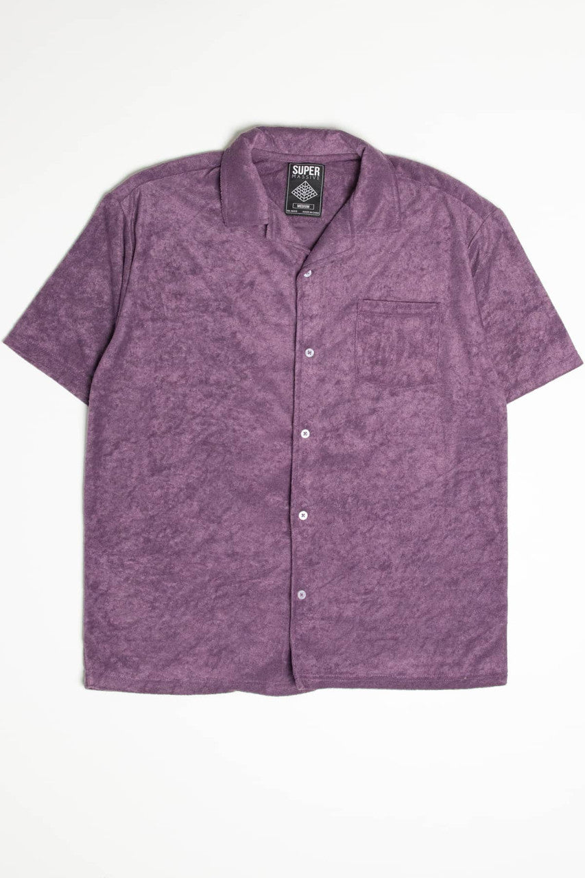 Plum Terry Knit Button Up Shirt