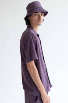 Plum Terry Knit Button Up Shirt