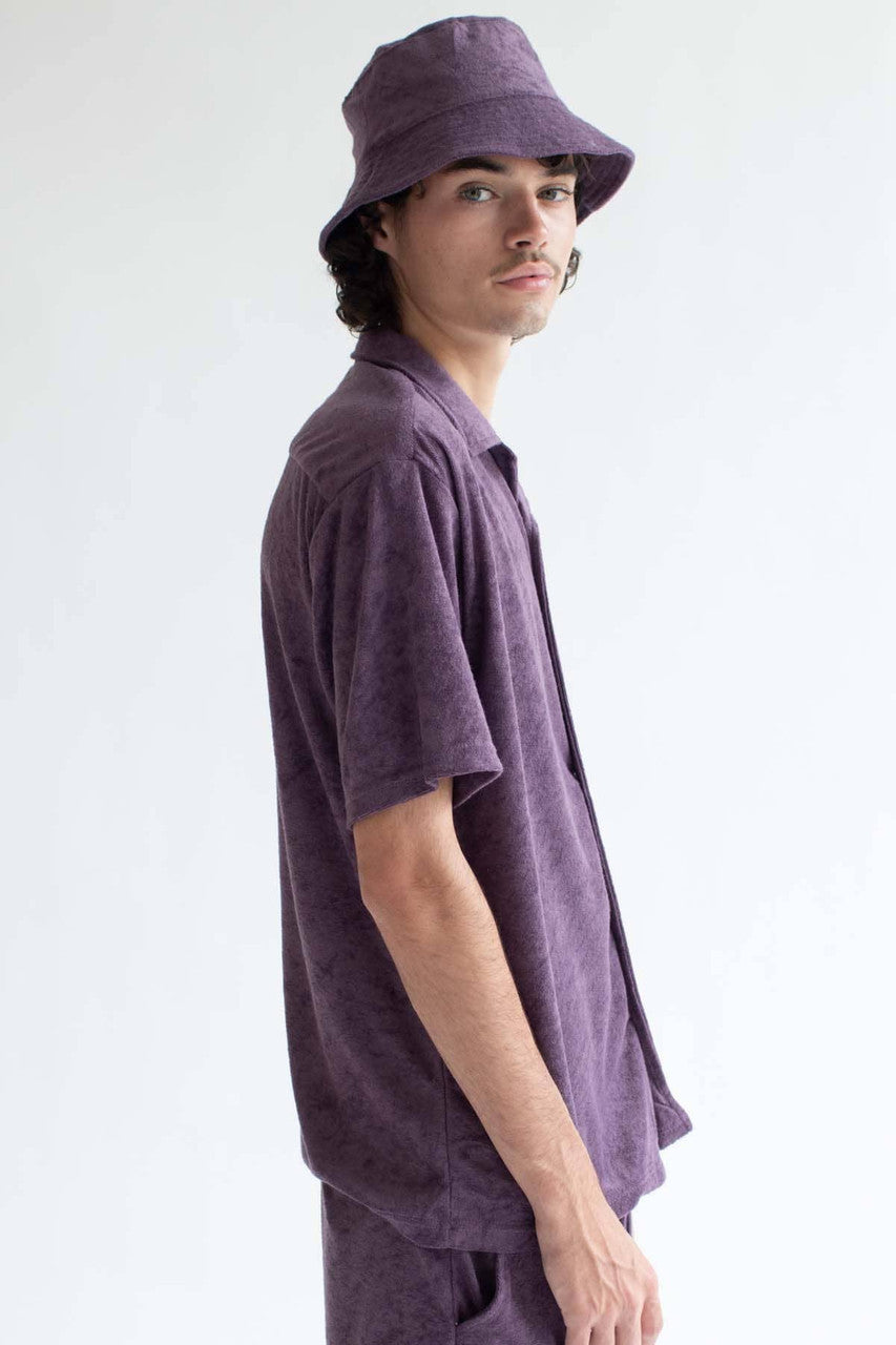 Plum Terry Knit Button Up Shirt