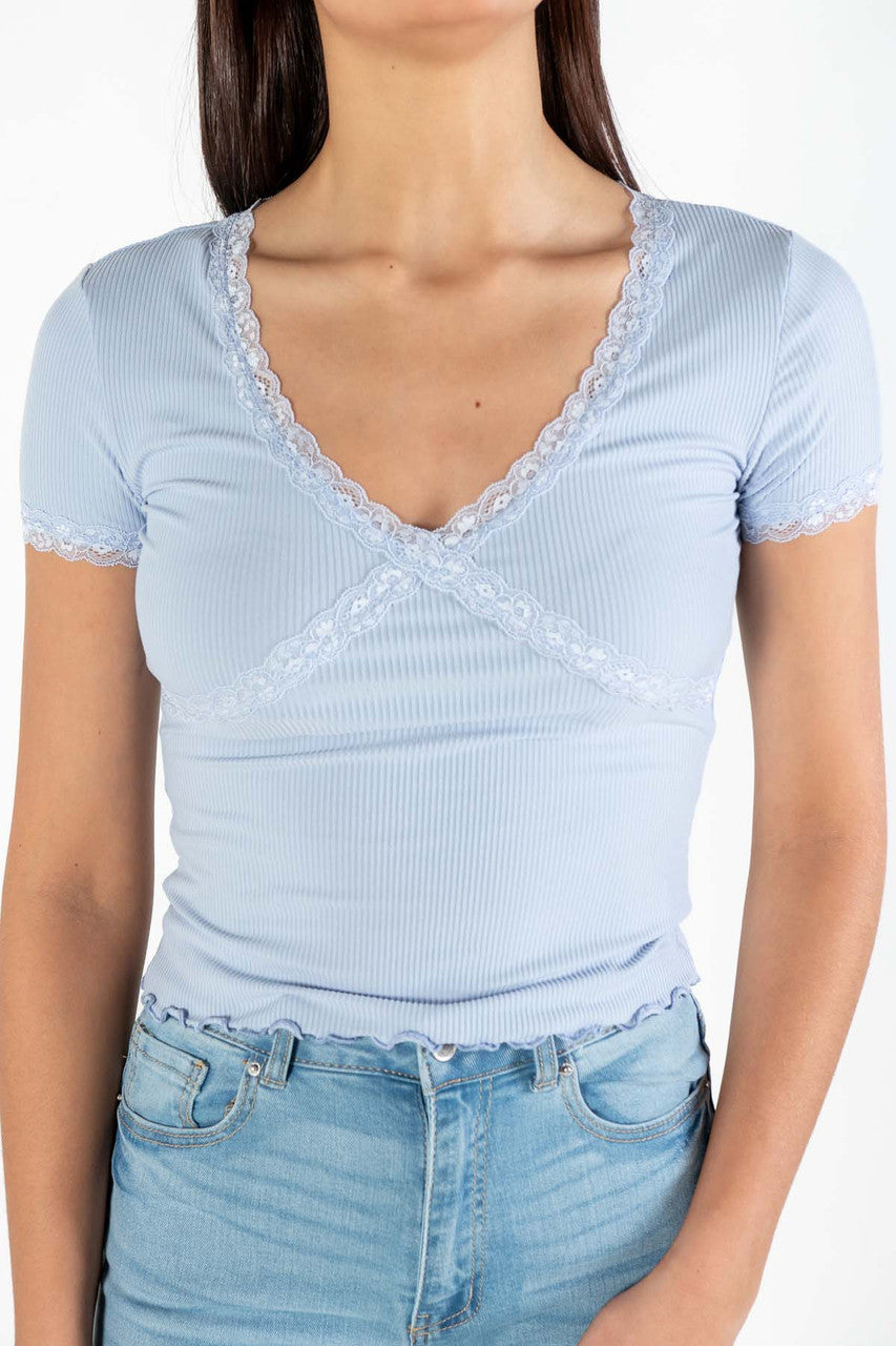 Powder Blue Lace Trim Tee