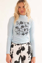 Powder Blue Mushroom Fam Mock Neck Sweater