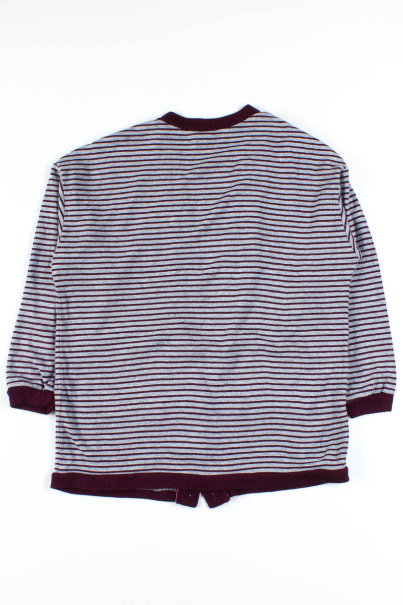 Burgundy Striped Cardigan Sweater