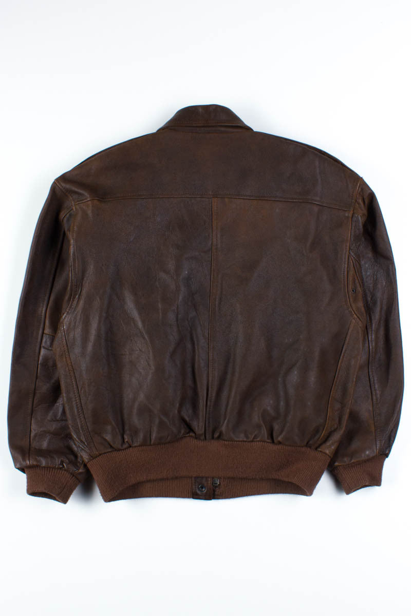 Brown Leather Bomber Jacket