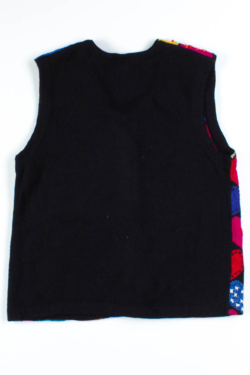 Multicolor Heart Button Up Sweater Vest