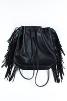 Black Faux Leather Fringe Backpack