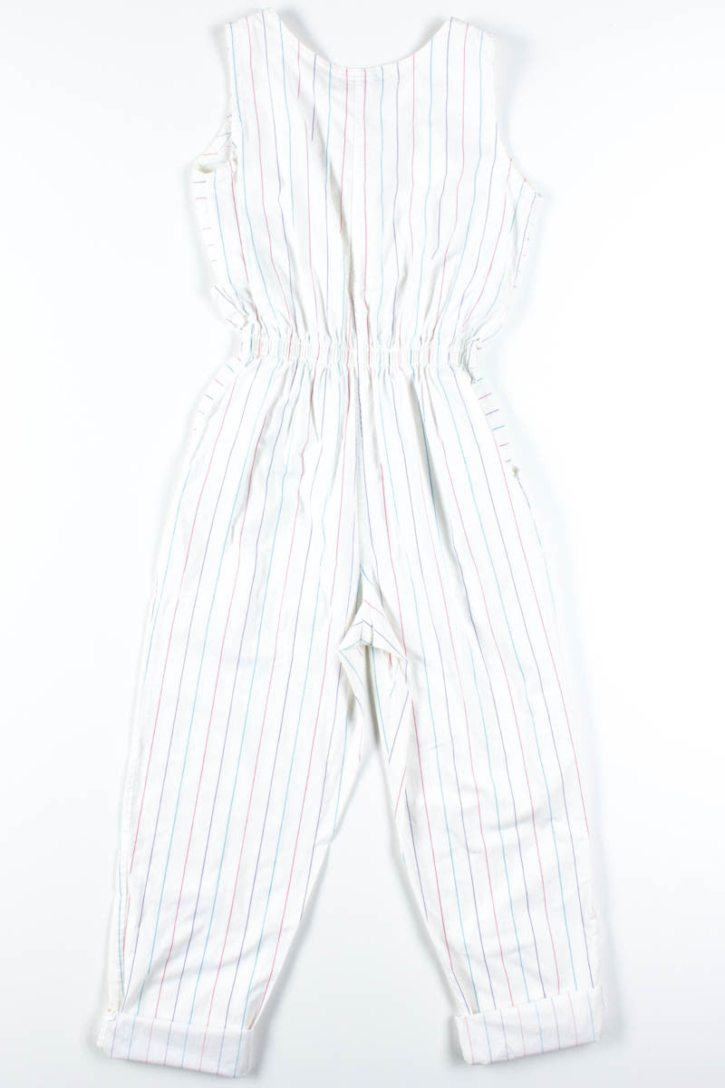 90s White Striped Sleeveless Jumpsuit