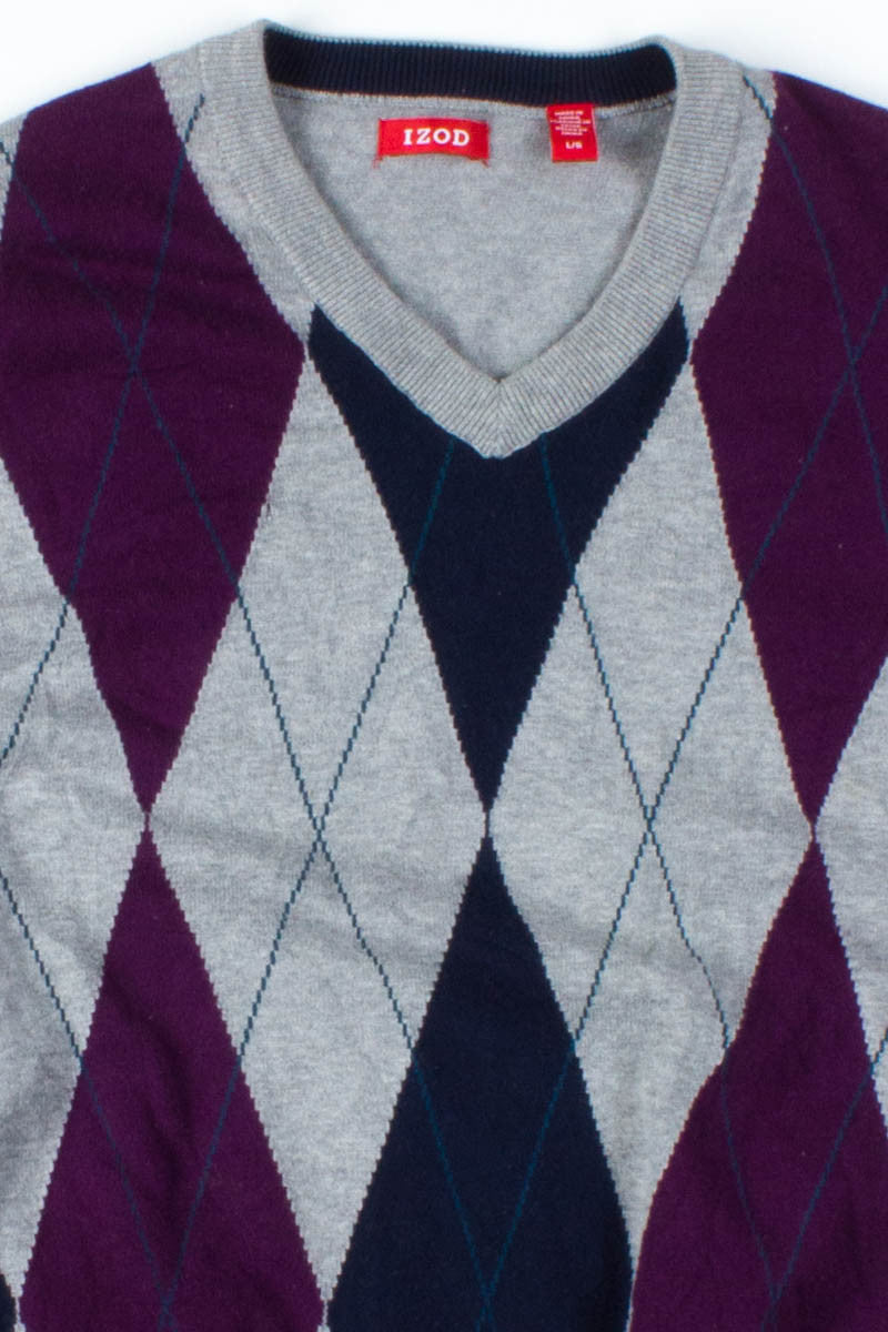 Grey V-Neck Argyle Sweater