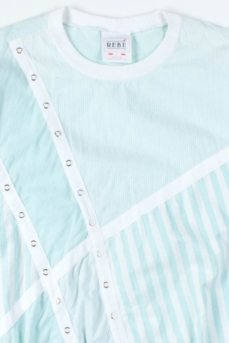 Mint Stripe Studded Mid-Sleeve Pullover