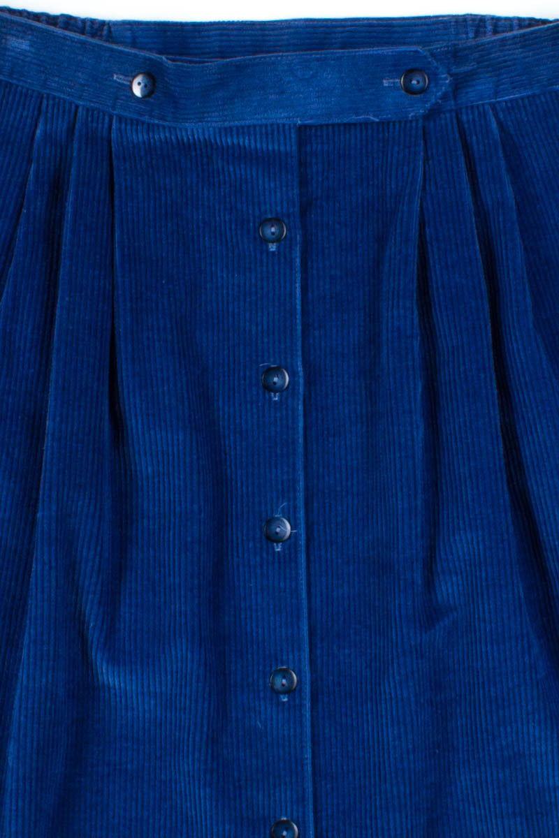 Blue Corduroy Button Front Skirt