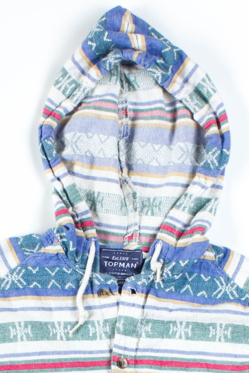 Striped Button Up Hoodie Shirt