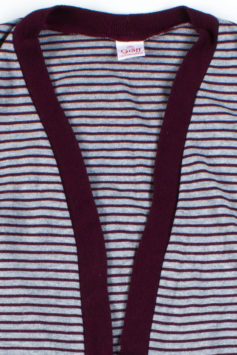 Burgundy Striped Cardigan Sweater