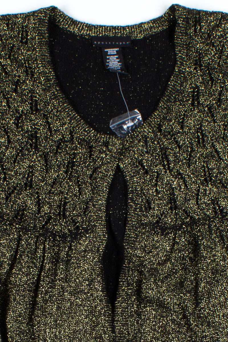 Black & Gold Metallic Short Sleeve Cardigan