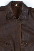 Brown Leather Bomber Jacket
