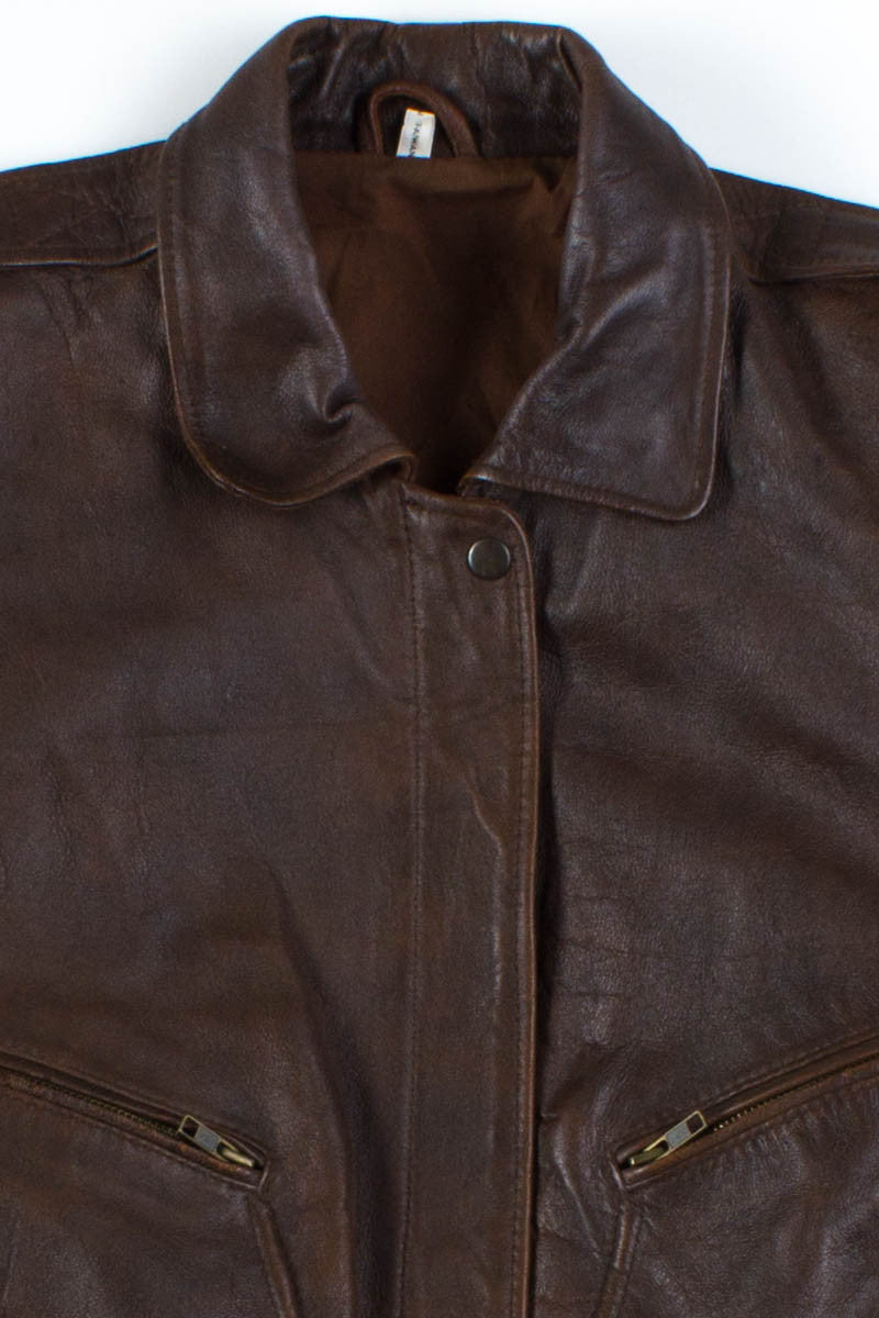 Brown Leather Bomber Jacket