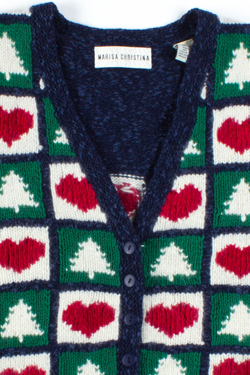 Trees & Hearts Button Up Sweater Vest