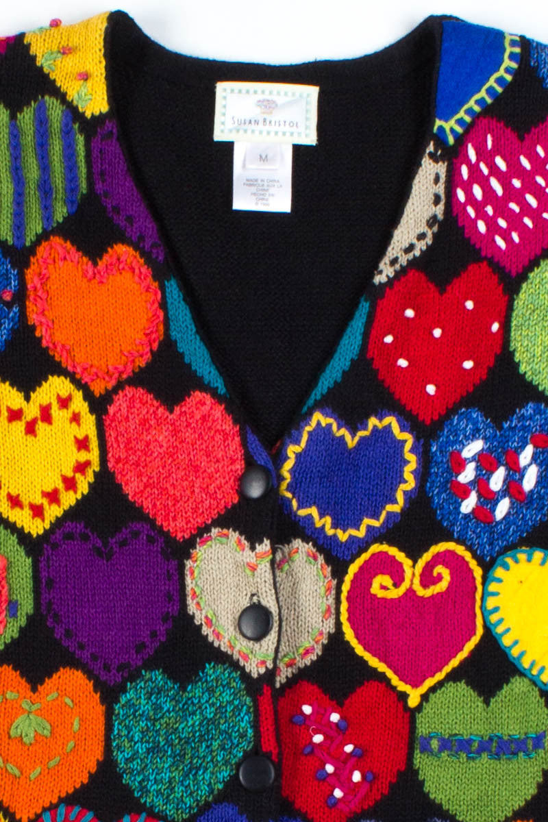 Multicolor Heart Button Up Sweater Vest