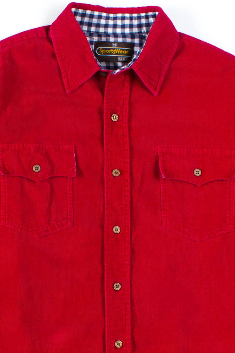 Red Corduroy Button Up Shirt