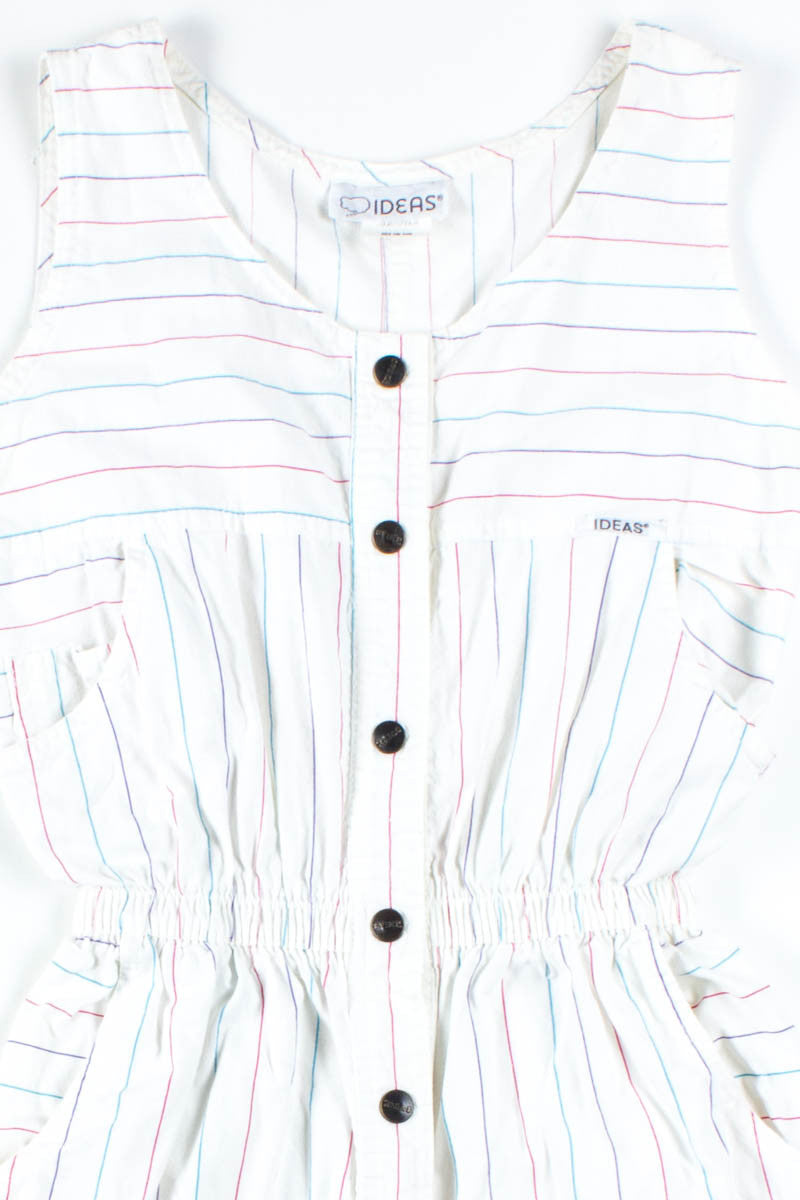 90s White Striped Sleeveless Jumpsuit
