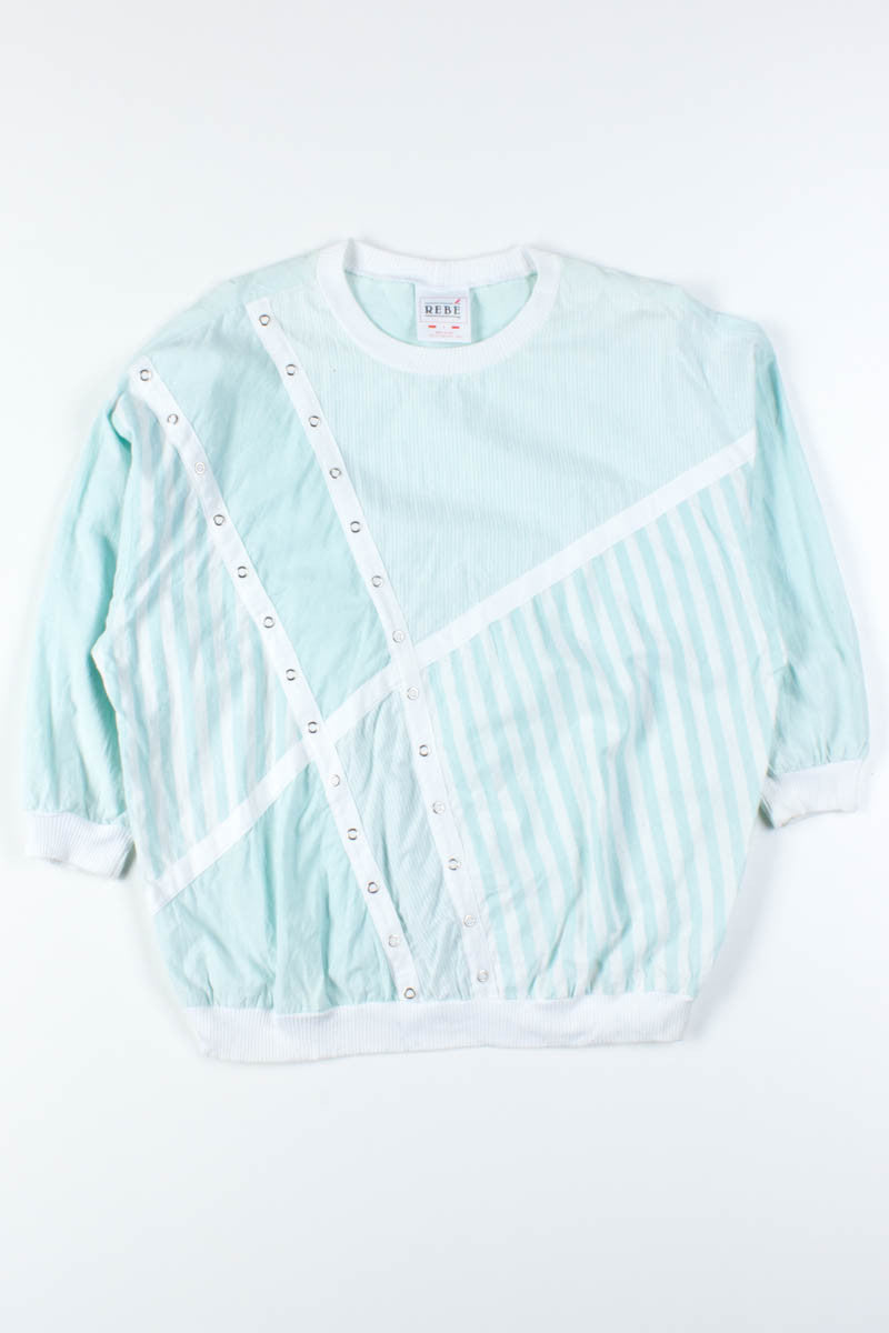 Mint Stripe Studded Mid-Sleeve Pullover