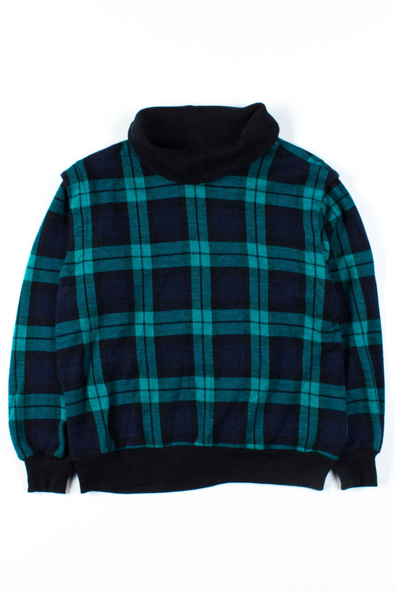 Green Plaid Turtleneck Sweater