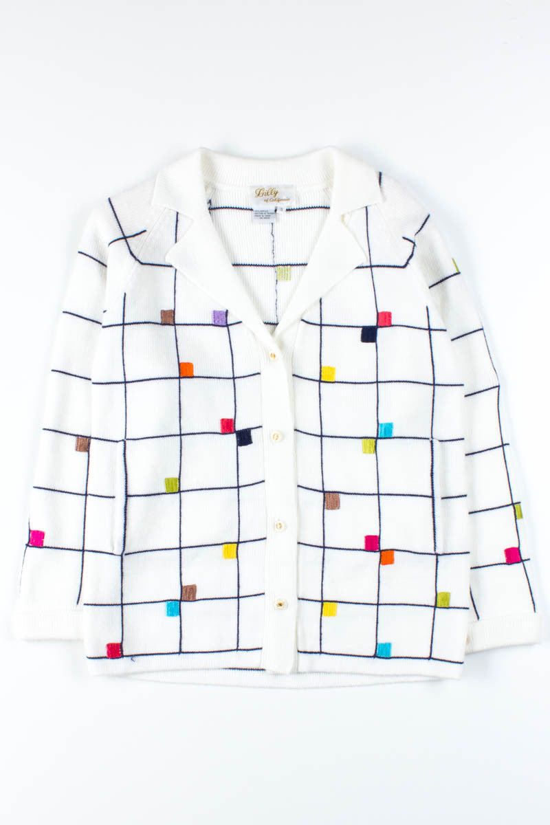 White Color Square Cardigan Sweater