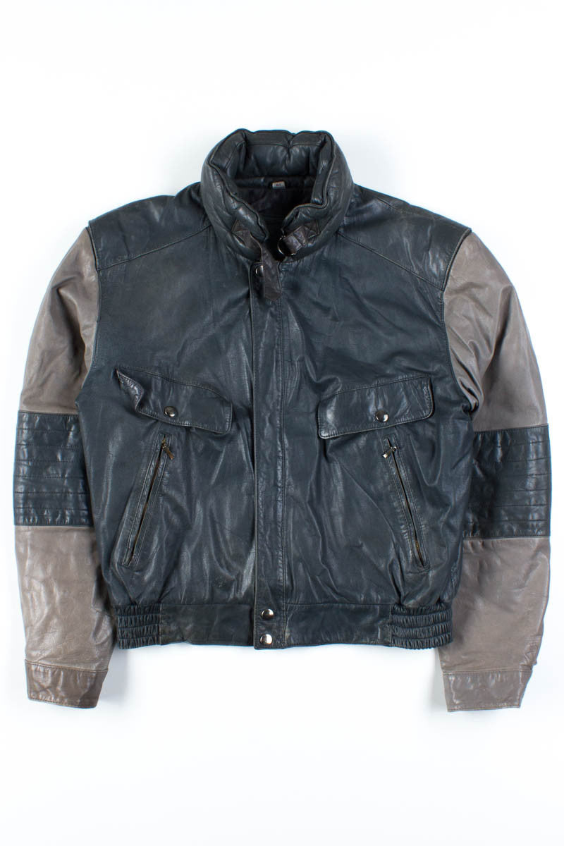 Grey Leather Biker Jacket