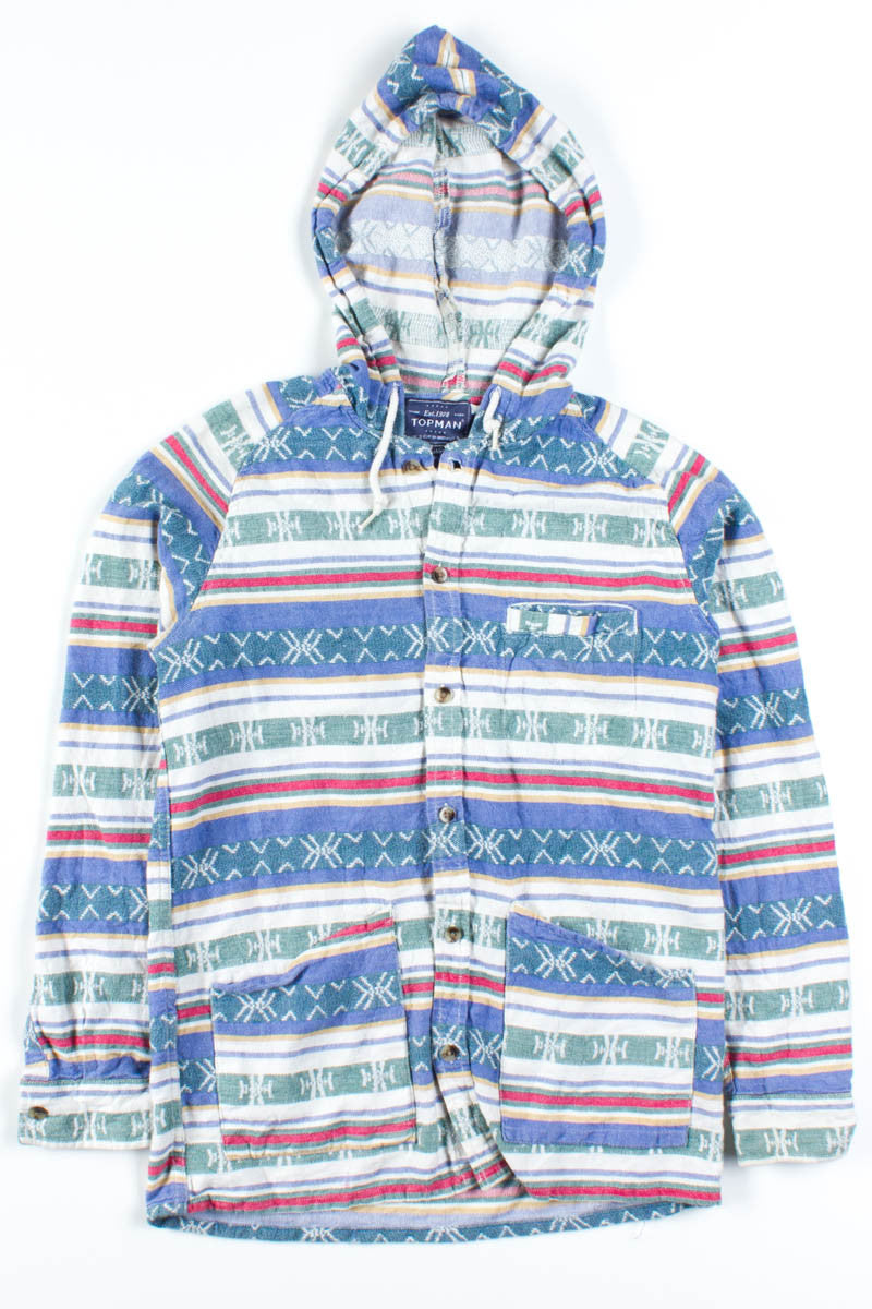 Striped Button Up Hoodie Shirt