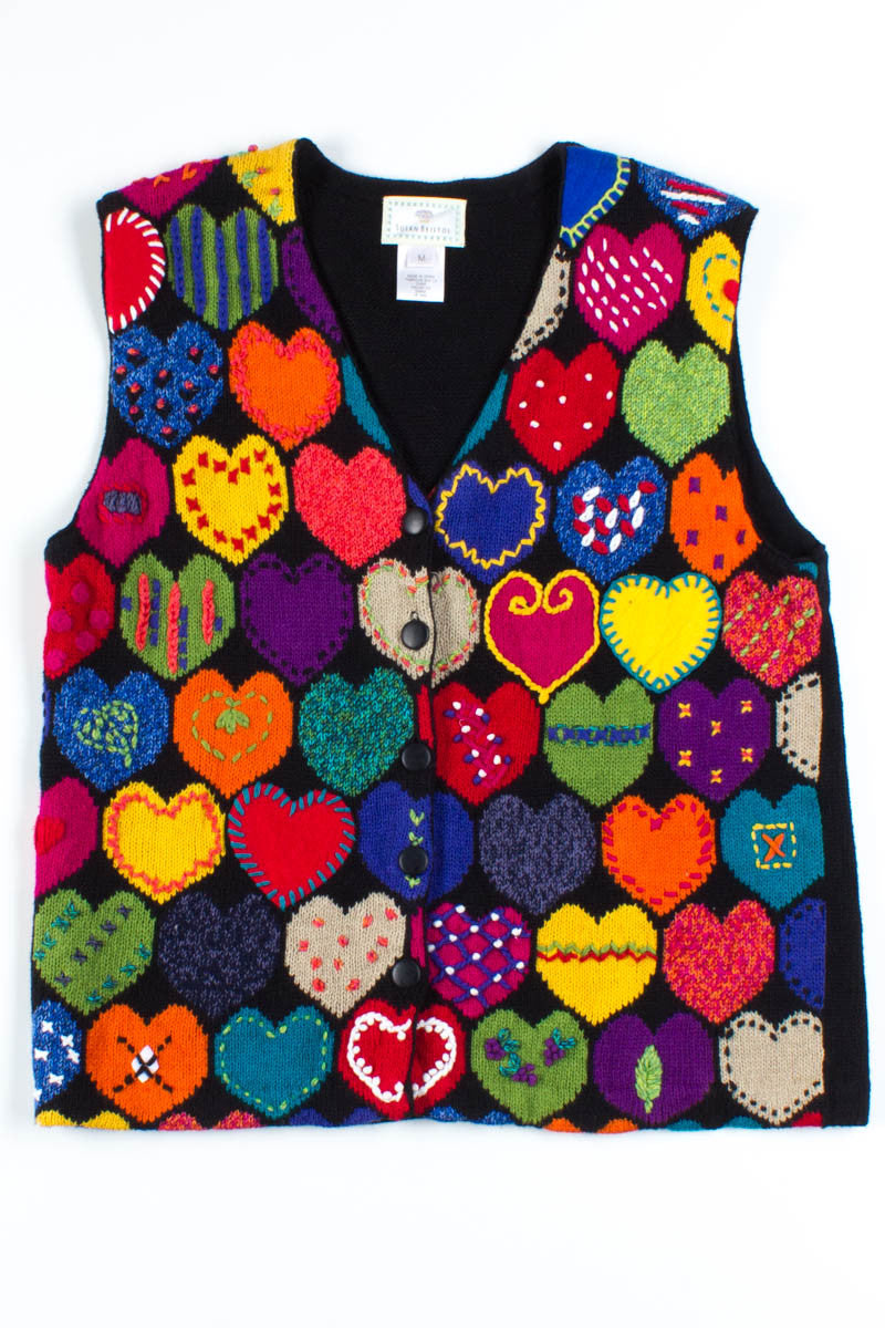 Multicolor Heart Button Up Sweater Vest