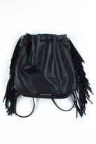Black Faux Leather Fringe Backpack