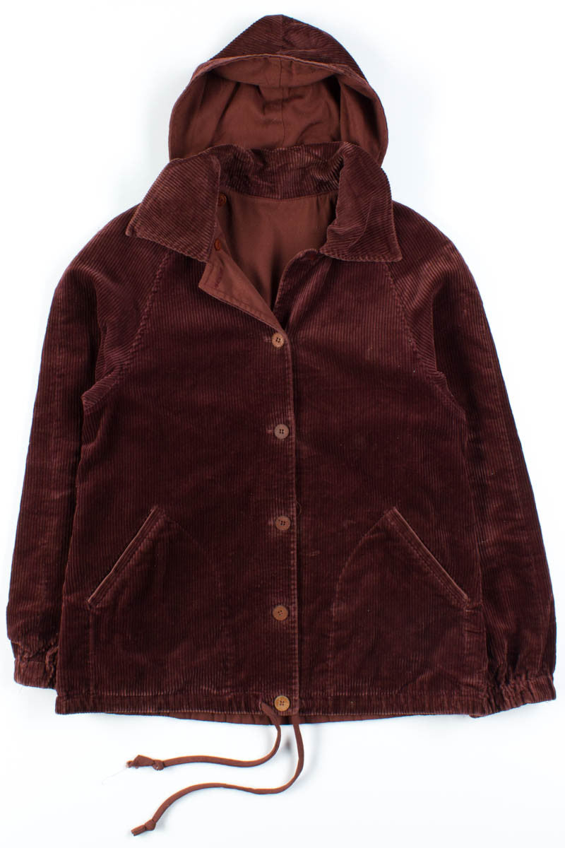 Burgundy Hooded Corduroy Jacket