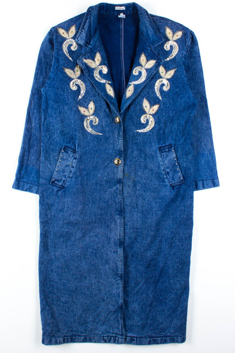 Sequin Embroidered Denim Trench Coat