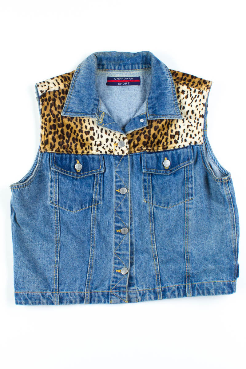 Leopard Print Denim Vest