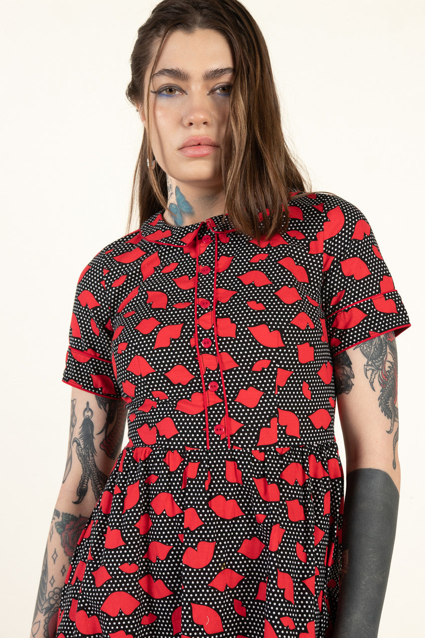 Polka Dot Lips Rockabilly Dress