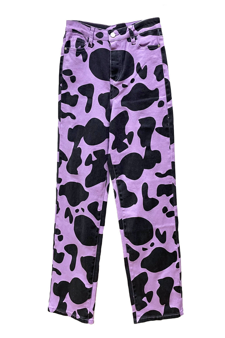Purple Cow Print Wide Leg Jeans