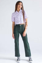 Purple Floral Checker Cropped Button Up Shirt