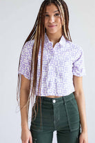 Purple Floral Checker Cropped Button Up Shirt